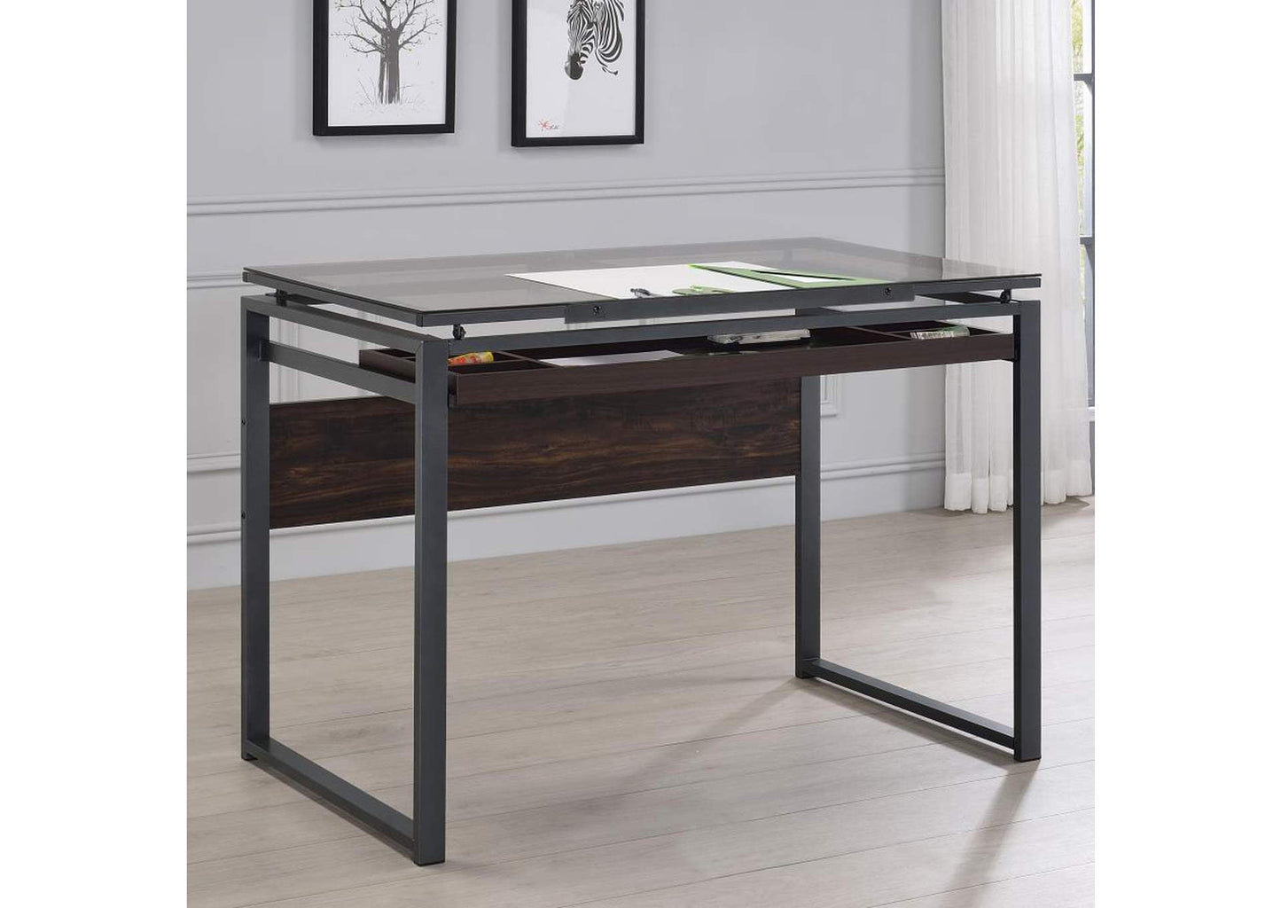 Pantano Glass Top Drafting Desk