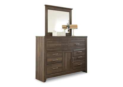 Juararo Queen Poster Bed with Mirrored Dresser and 2 Nightstands