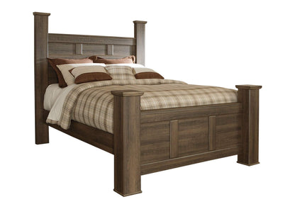 Juararo Queen Poster Bed with Mirrored Dresser and 2 Nightstands