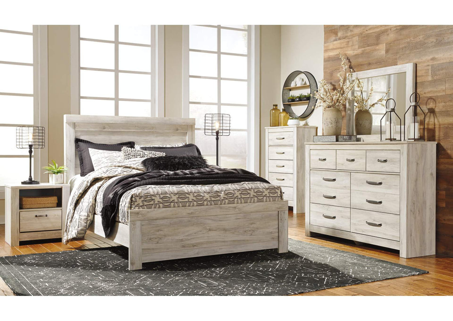 Bellaby Queen Panel Bed with Mirrored Dresser